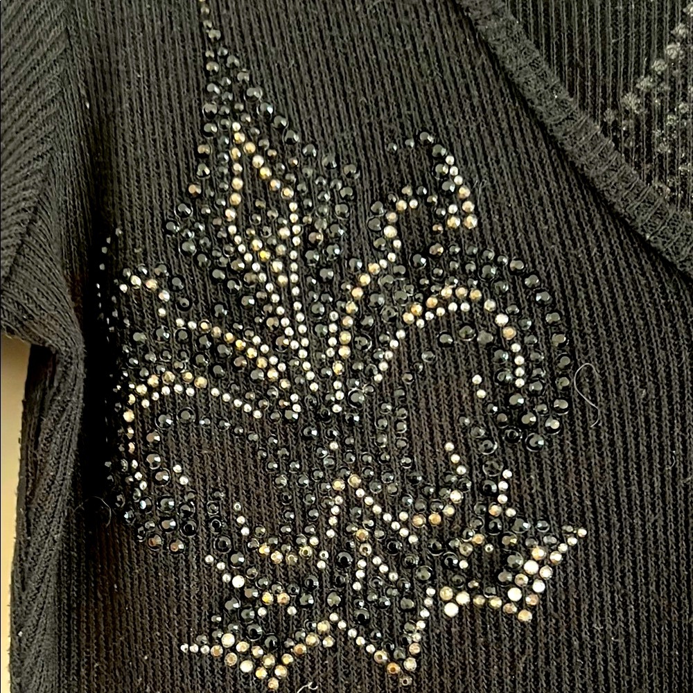 Vocal Black V-Neck Tee with Rhinestone Designs Size S - Picture 3 of 9